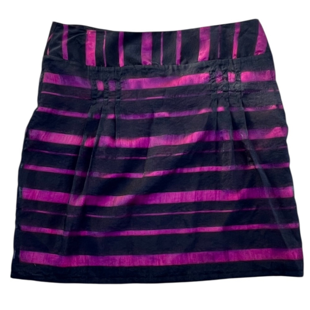 Apostrophe Women's Size 12 Black & Pink A-Line Skirt Semi Sheer Black Overlay - Picture 12 of 13